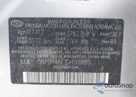 2013 Hyundai Elantra Limited из США, поврежденный, VIN 5NPDH4AE7DH168660